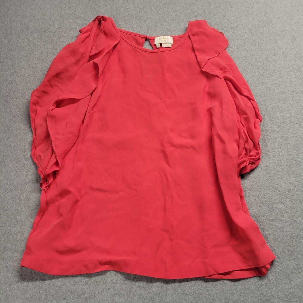 Kate Spade New York Red Ruffle Sleeve Viscose Blouse Womens Size 8